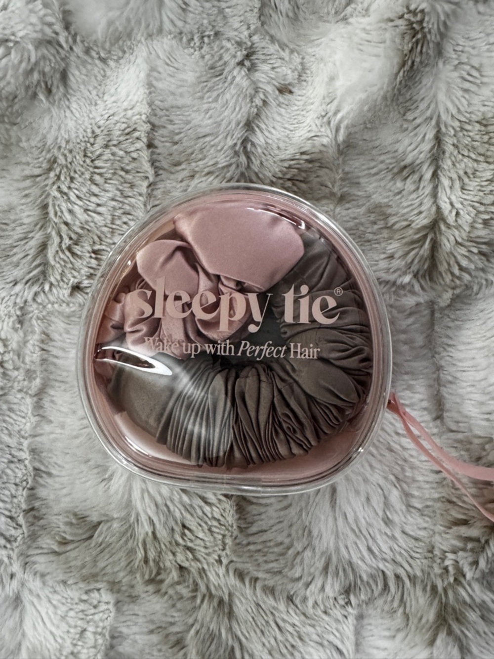 Sleepy Tie Satin Scrunchie Set - Pink and Taupe - small